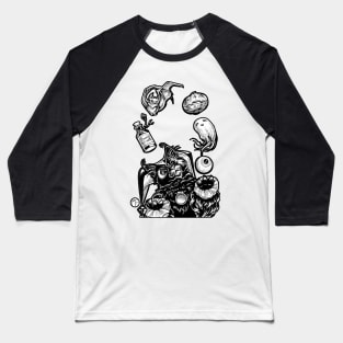 Black Cat Jester Juggling Halloween - Black Outlined Version Baseball T-Shirt